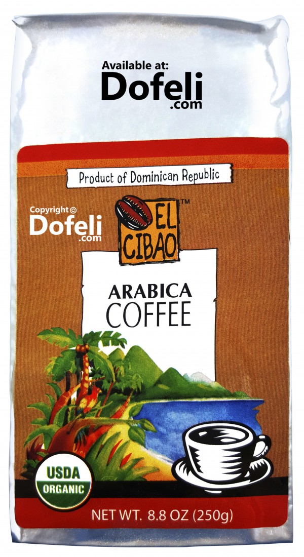 Dominican El Cibao USDA organic ground coffee, vacuum packed for freshness. Rich aroma and smooth finish.